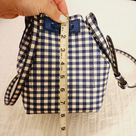 J Crew gingham blue bucket 100% leather shoulder crossbody bag - Picture 9 of 14
